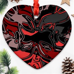 Red Black Grey Abstract Art Ornament (heart) by SpinnyChairDesigns