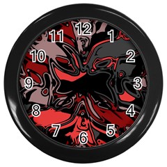 Red Black Grey Abstract Art Wall Clock (black) by SpinnyChairDesigns