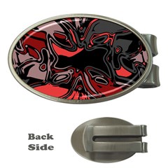 Red Black Grey Abstract Art Money Clips (oval)  by SpinnyChairDesigns