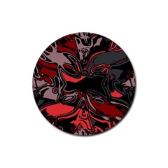 Red Black Grey Abstract Art Rubber Round Coaster (4 Pack)  by SpinnyChairDesigns