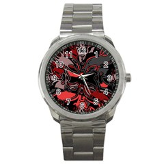 Red Black Grey Abstract Art Sport Metal Watch by SpinnyChairDesigns