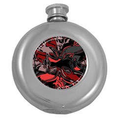 Red Black Grey Abstract Art Round Hip Flask (5 Oz) by SpinnyChairDesigns