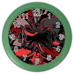 Red Black Grey Abstract Art Color Wall Clock by SpinnyChairDesigns