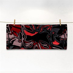 Red Black Grey Abstract Art Hand Towel by SpinnyChairDesigns