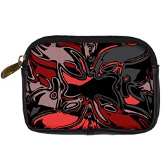 Red Black Grey Abstract Art Digital Camera Leather Case by SpinnyChairDesigns