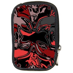 Red Black Grey Abstract Art Compact Camera Leather Case by SpinnyChairDesigns