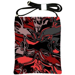 Red Black Grey Abstract Art Shoulder Sling Bag by SpinnyChairDesigns