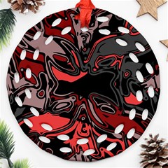 Red Black Grey Abstract Art Round Filigree Ornament (two Sides) by SpinnyChairDesigns