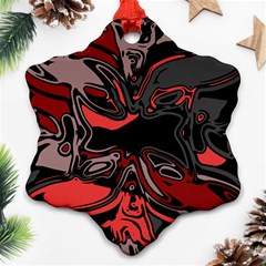 Red Black Grey Abstract Art Snowflake Ornament (two Sides) by SpinnyChairDesigns