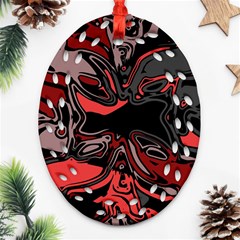 Red Black Grey Abstract Art Ornament (oval Filigree) by SpinnyChairDesigns