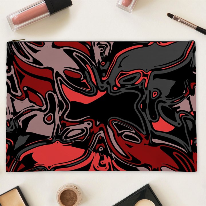 Red Black Grey Abstract Art Cosmetic Bag (XXL)