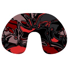 Red Black Grey Abstract Art Travel Neck Pillow by SpinnyChairDesigns