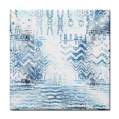 Boho Faded Blue Denim White Batik Tile Coaster by SpinnyChairDesigns