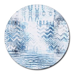 Boho Faded Blue Denim White Batik Round Mousepads by SpinnyChairDesigns