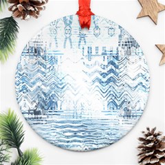 Boho Faded Blue Denim White Batik Ornament (round) by SpinnyChairDesigns