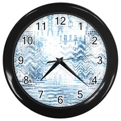 Boho Faded Blue Denim White Batik Wall Clock (black) by SpinnyChairDesigns