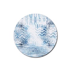 Boho Faded Blue Denim White Batik Rubber Round Coaster (4 Pack)  by SpinnyChairDesigns