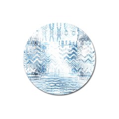 Boho Faded Blue Denim White Batik Magnet 3  (round) by SpinnyChairDesigns