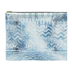 Boho Faded Blue Denim White Batik Cosmetic Bag (xl) by SpinnyChairDesigns