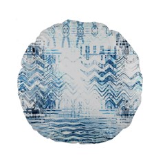 Boho Faded Blue Denim White Batik Standard 15  Premium Round Cushions by SpinnyChairDesigns