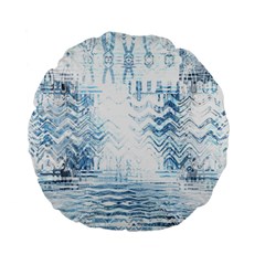 Boho Faded Blue Denim White Batik Standard 15  Premium Flano Round Cushions