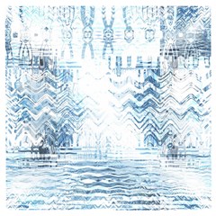 Boho Faded Blue Denim White Batik Wooden Puzzle Square by SpinnyChairDesigns