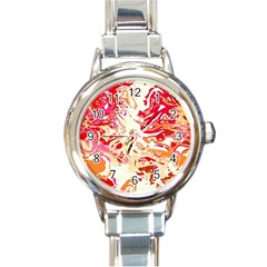 Red Orange Abstract Art Round Italian Charm Watch by SpinnyChairDesigns