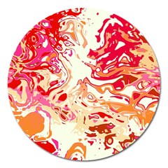 Red Orange Abstract Art Magnet 5  (round) by SpinnyChairDesigns