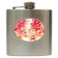 Red Orange Abstract Art Hip Flask (6 Oz) by SpinnyChairDesigns