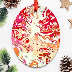 Red Orange Abstract Art Ornament (oval Filigree) by SpinnyChairDesigns