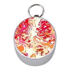 Red Orange Abstract Art Mini Silver Compasses by SpinnyChairDesigns