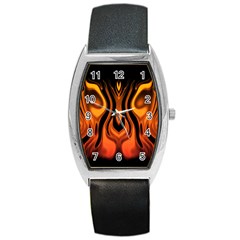 Fire And Flames Pattern Barrel Style Metal Watch by SpinnyChairDesigns