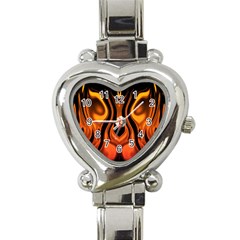 Fire And Flames Pattern Heart Italian Charm Watch by SpinnyChairDesigns