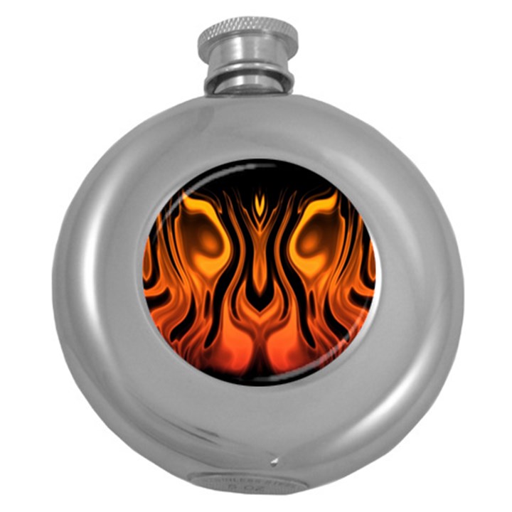 Fire and Flames Pattern Round Hip Flask (5 oz)