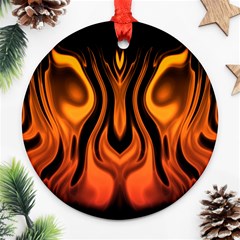 Fire And Flames Pattern Round Ornament (two Sides) by SpinnyChairDesigns