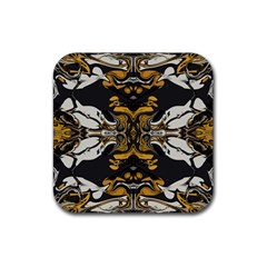 Boho Black Gold Color Rubber Coaster (square)  by SpinnyChairDesigns