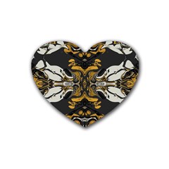 Boho Black Gold Color Rubber Coaster (heart)  by SpinnyChairDesigns