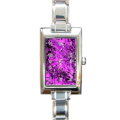 Magenta Black Abstract Art Rectangle Italian Charm Watch by SpinnyChairDesigns