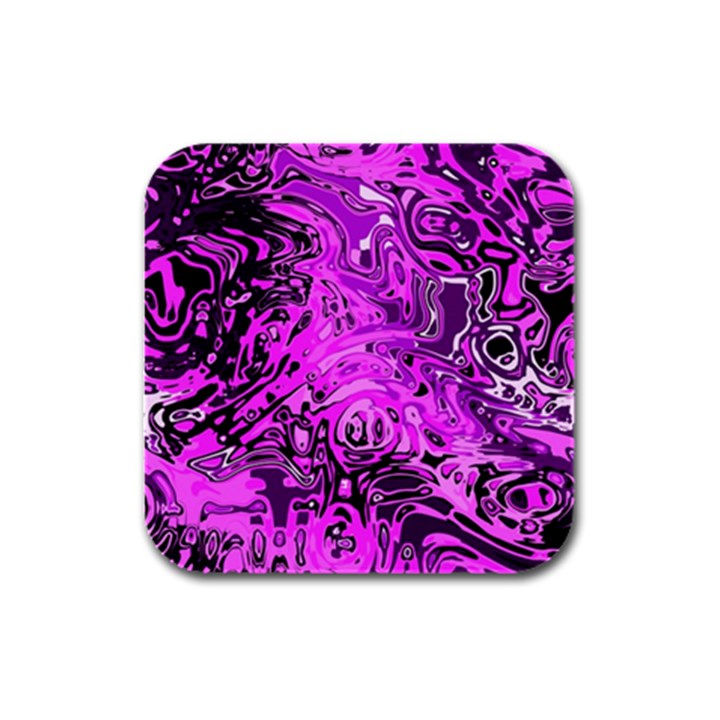 Magenta Black Abstract Art Rubber Square Coaster (4 pack) 