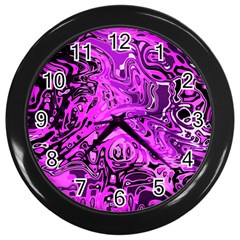 Magenta Black Abstract Art Wall Clock (black) by SpinnyChairDesigns