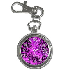 Magenta Black Abstract Art Key Chain Watches by SpinnyChairDesigns