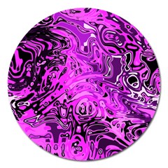 Magenta Black Abstract Art Magnet 5  (round) by SpinnyChairDesigns