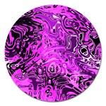 Magenta Black Abstract Art Magnet 5  (Round) Front