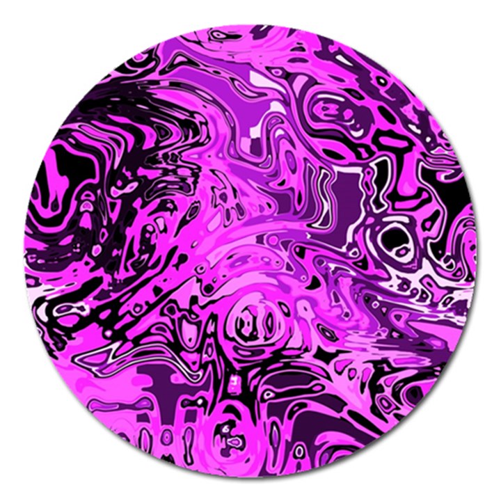 Magenta Black Abstract Art Magnet 5  (Round)