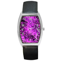 Magenta Black Abstract Art Barrel Style Metal Watch by SpinnyChairDesigns