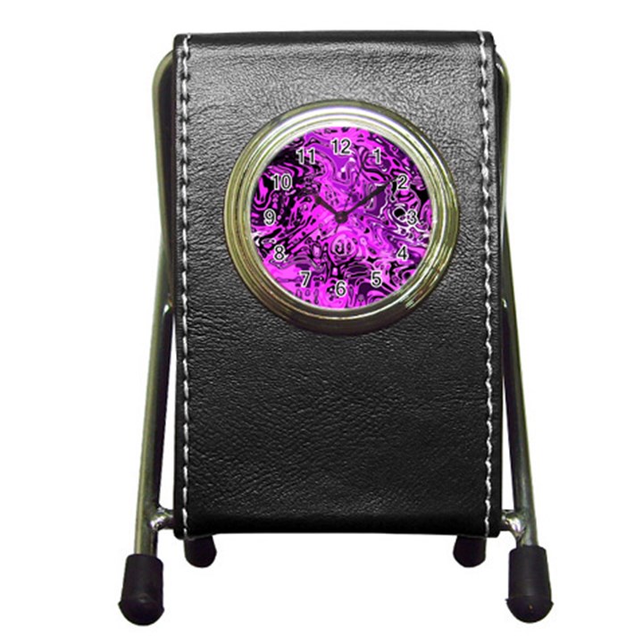 Magenta Black Abstract Art Pen Holder Desk Clock