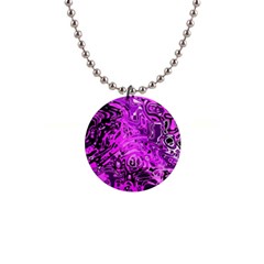 Magenta Black Abstract Art 1  Button Necklace by SpinnyChairDesigns