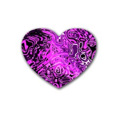 Magenta Black Abstract Art Rubber Coaster (heart)  by SpinnyChairDesigns