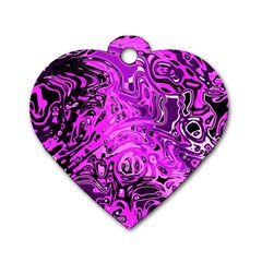 Magenta Black Abstract Art Dog Tag Heart (two Sides) by SpinnyChairDesigns