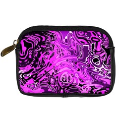 Magenta Black Abstract Art Digital Camera Leather Case by SpinnyChairDesigns